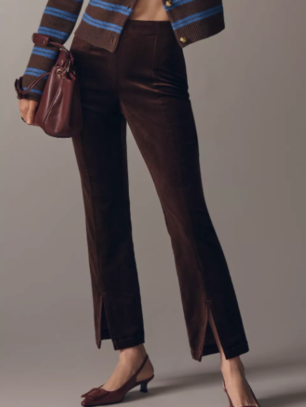 Maeve Velvet Skinny Pants S Fudgie Brownie High-Rise Split-Front NWT